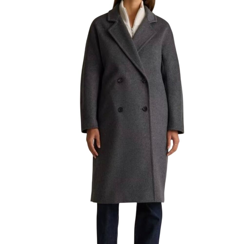 New Quince Women's L Heather Charcoal Italian Wool Double-Breasted Slouch Coat